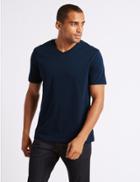 Marks & Spencer Slim Fit Pure Cotton V-neck T-shirt Navy