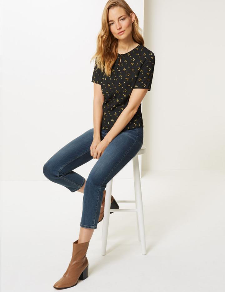 Marks & Spencer Floral Print Half Sleeve Shell Top Black Mix