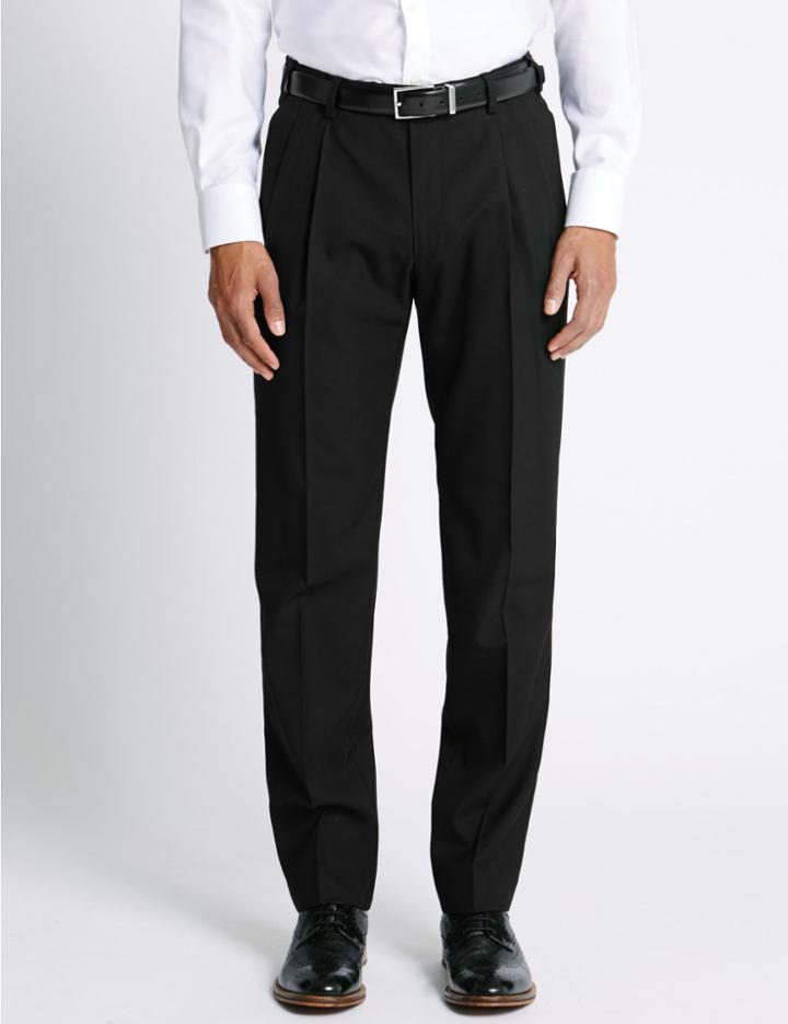 Marks & Spencer Tailored Wool Blend Twin Pleated Trousers Black