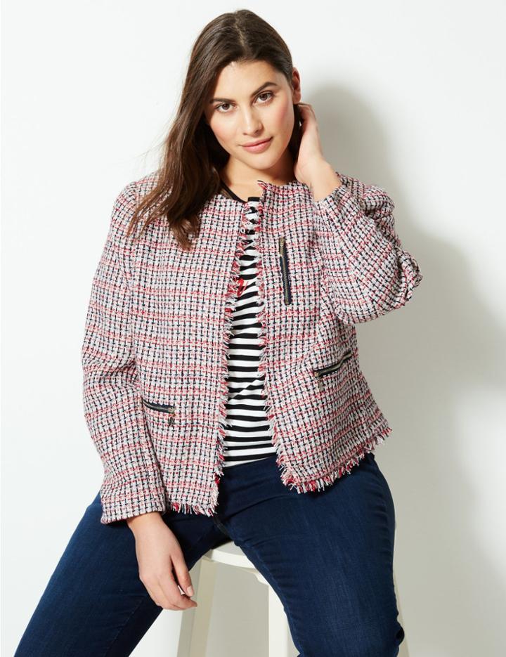 Marks & Spencer Curve Textured Open Front Blazer Red Mix
