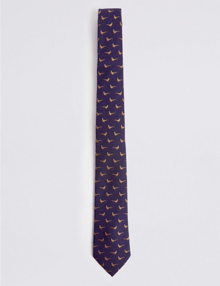 Marks & Spencer Wool Blend Pheasant Tie Navy Mix