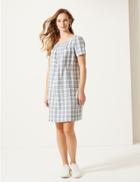 Marks & Spencer Checked Short Sleeve Shift Mini Dress Oatmeal Mix