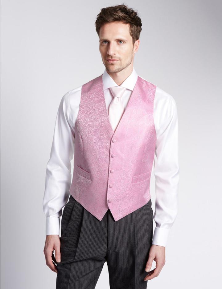 Marks & Spencer Pure Silk 5 Button Floral Waistcoat Pink Mix