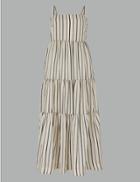 Marks & Spencer Striped Maxi Relaxed Dress Oatmeal Mix