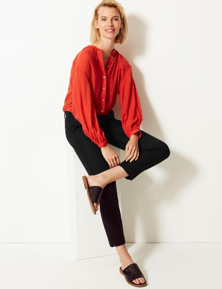 Marks & Spencer Cotton Rich Slim 7/8th Leg Trousers Black