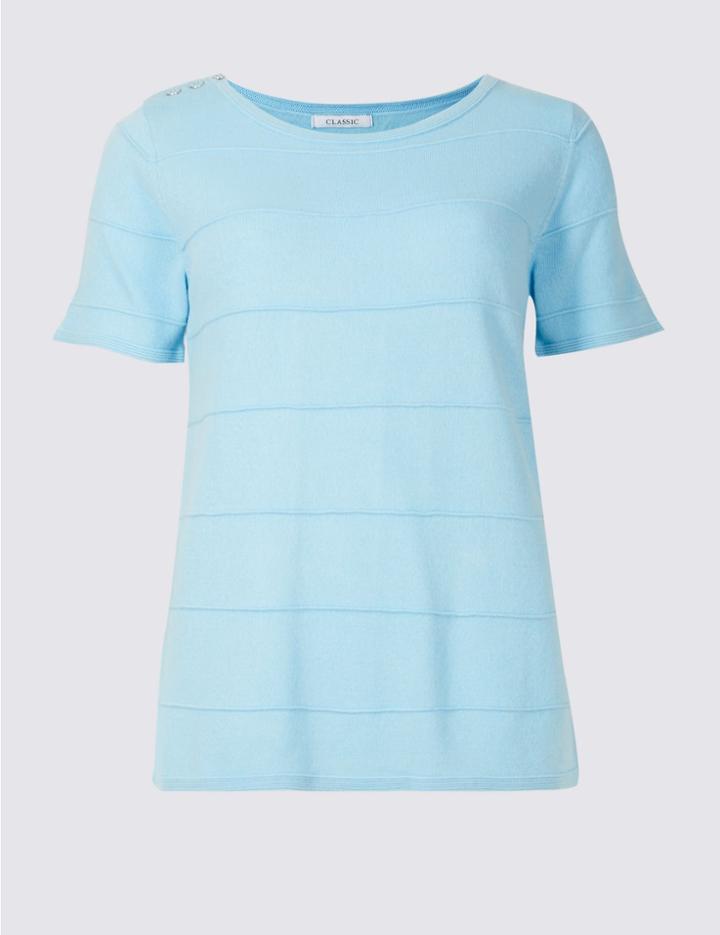 Marks & Spencer Ripple Detail Round Neck Jumper Cornflower