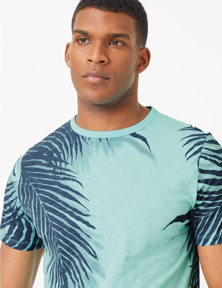 Marks & Spencer Cotton Palm Print T-shirt Dusted Aqua