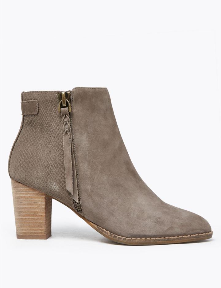 Marks & Spencer Suede Snakeskin Print Ankle Boots Mink