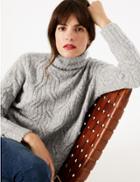 Marks & Spencer Cable Knit Roll Neck Jumper With Alpaca Grey
