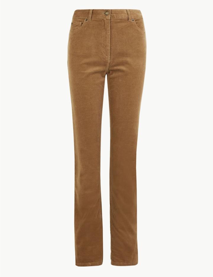 Marks & Spencer Corduroy Straight Leg Ankle Grazer Trousers Camel