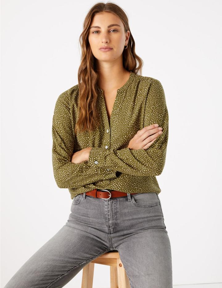 Marks & Spencer Polka Dot Popover Blouse Khaki Mix