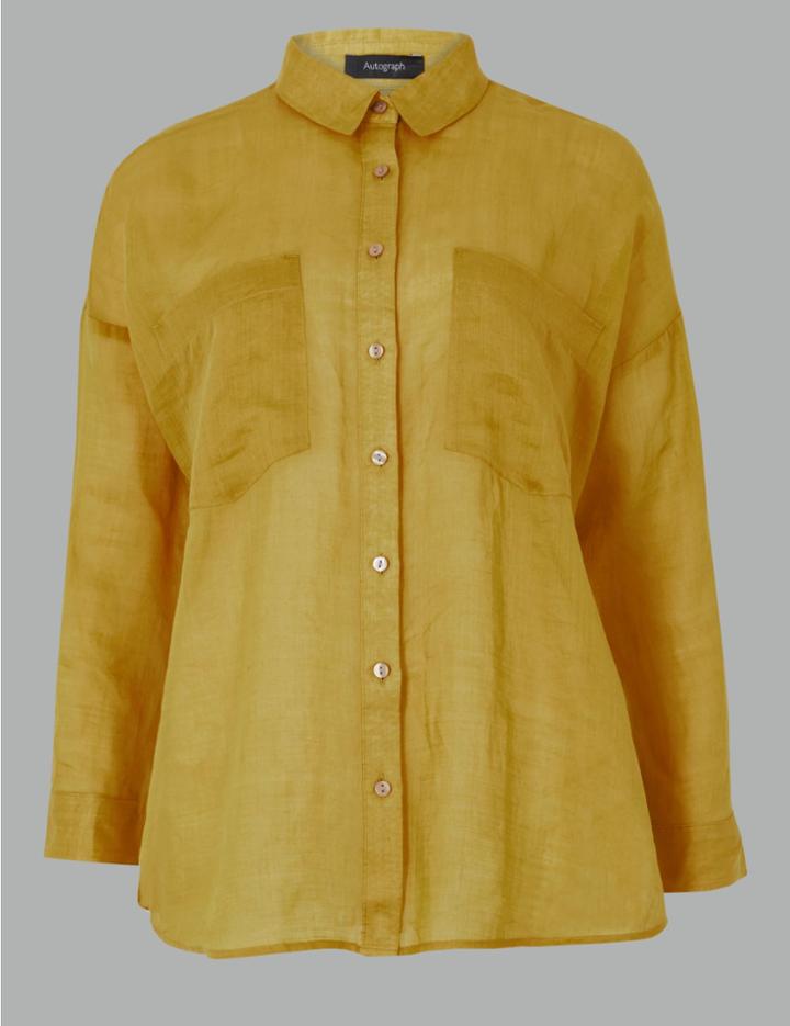 Marks & Spencer Ramie Long Sleeve Shirt Pale Gold