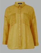 Marks & Spencer Ramie Long Sleeve Shirt Pale Gold