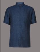 Marks & Spencer Luxury Pure Linen Slim Fit Shirt Navy