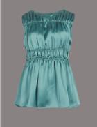 Marks & Spencer Gathered Round Neck Blouse Teal