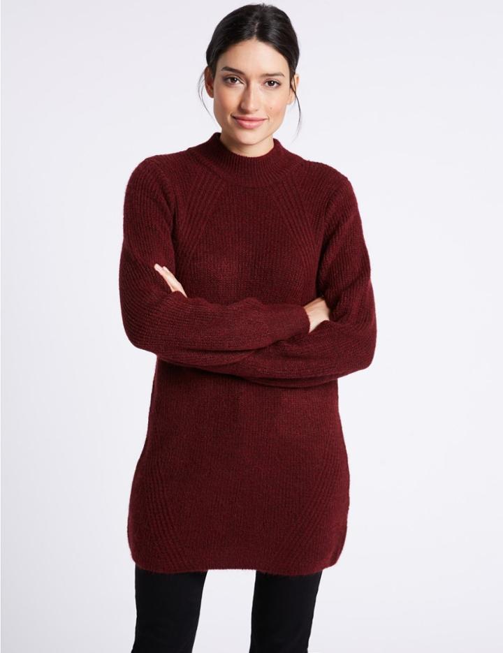 Marks & Spencer Funnel Neck Tunic Jumper Burgundy