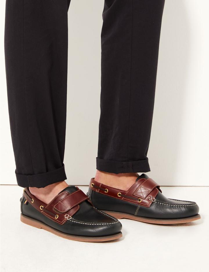 Marks & Spencer Leather Riptape Boat Shoes With Freshfeet&trade;