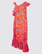 Marks & Spencer One Shoulder Floral Ruffle Tunic Dress Orange Mix