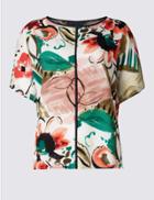 Marks & Spencer Floral Print Kimono Half Sleeve Shell Top Ivory Mix