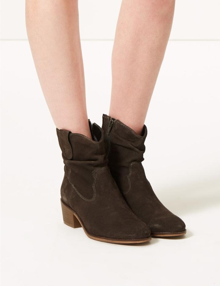 Marks & Spencer Suede Slouch Western Ankle Boots Grey