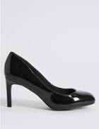 Marks & Spencer Wide Fit Almond Toe Court Shoes Black Patent
