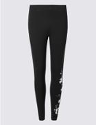 Marks & Spencer Cotton Rich Embroidered Leggings Black Mix