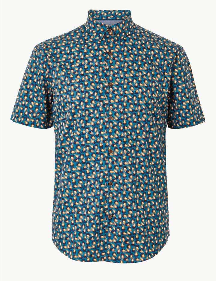 Marks & Spencer Pure Cotton Printed Shirt Teal