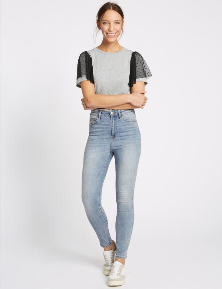 Marks & Spencer High Waisted Skinny Leg Jeans Pale Blue