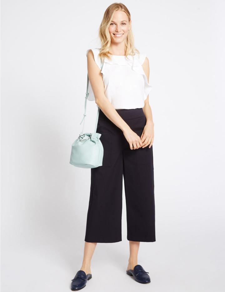 Marks & Spencer Faux Leather Drawstring Duffle Bag Pale Blue