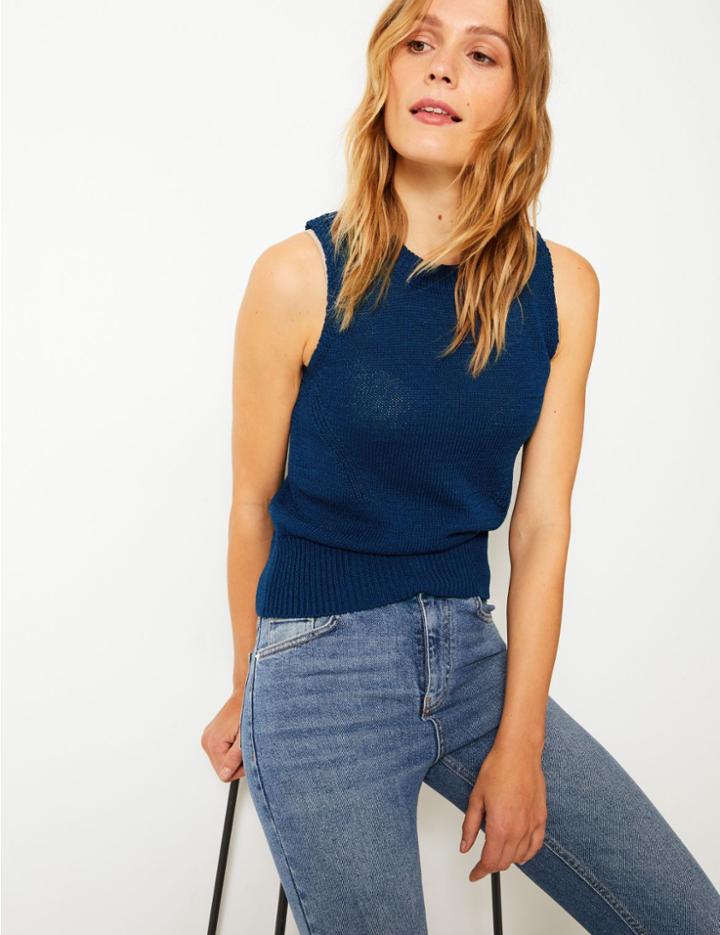 Marks & Spencer Textured Round Neck Sleeveless Jumper Indigo