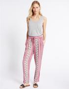 Marks & Spencer Floral Print Tapered Leg Trousers Pink Mix