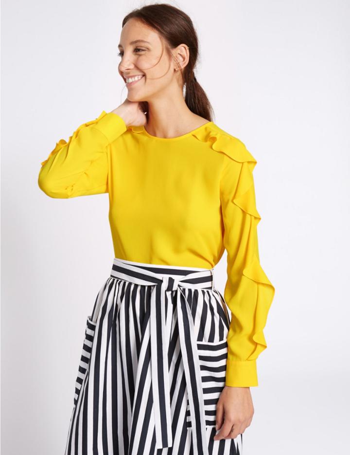 Marks & Spencer Ruffle Split Sleeve Round Neck Blouse Yellow