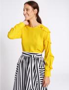 Marks & Spencer Ruffle Split Sleeve Round Neck Blouse Yellow