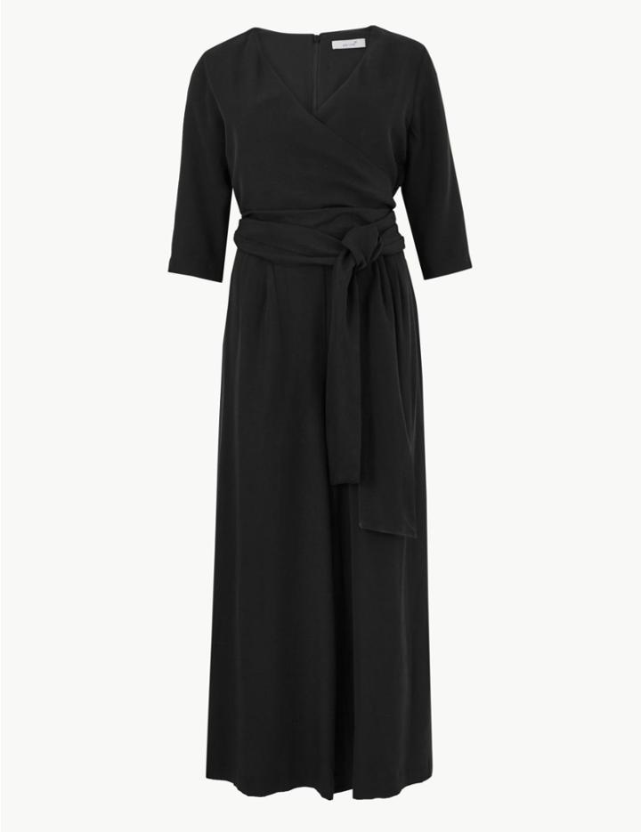 Marks & Spencer Short Sleeve Wrap Jumpsuit Black