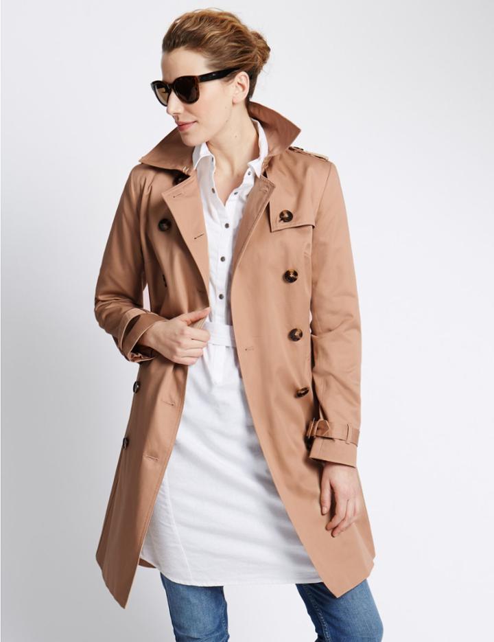 Marks & Spencer Pure Cotton Trench Coat With Stormwear&trade; Light Sand