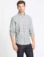 Marks & Spencer Pure Cotton Checked Shirt With Pocket Ecru Mix