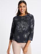 Marks & Spencer Floral Print Raglan &frac34; Sleeve T-shirt Navy Mix