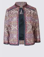 Marks & Spencer Cotton Rich Textured Tassel Neck Jacket Multi
