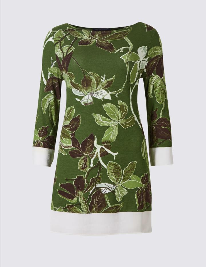 Marks & Spencer Printed Slash Neck 3/4 Sleeve Tunic Black Mix