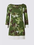 Marks & Spencer Printed Slash Neck 3/4 Sleeve Tunic Black Mix