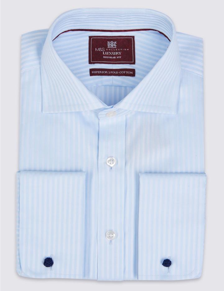 Marks & Spencer Pure Cotton Striped Shirt Sky Blue
