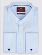 Marks & Spencer Pure Cotton Striped Shirt Sky Blue