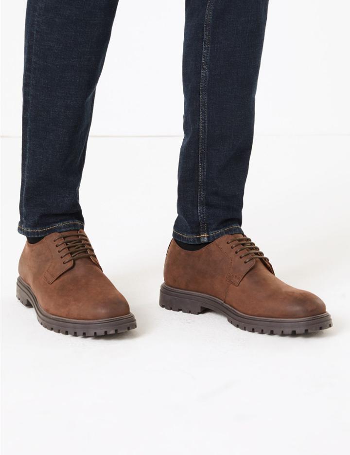 Marks & Spencer Matte Leather Gibson Derby Shoes Brown
