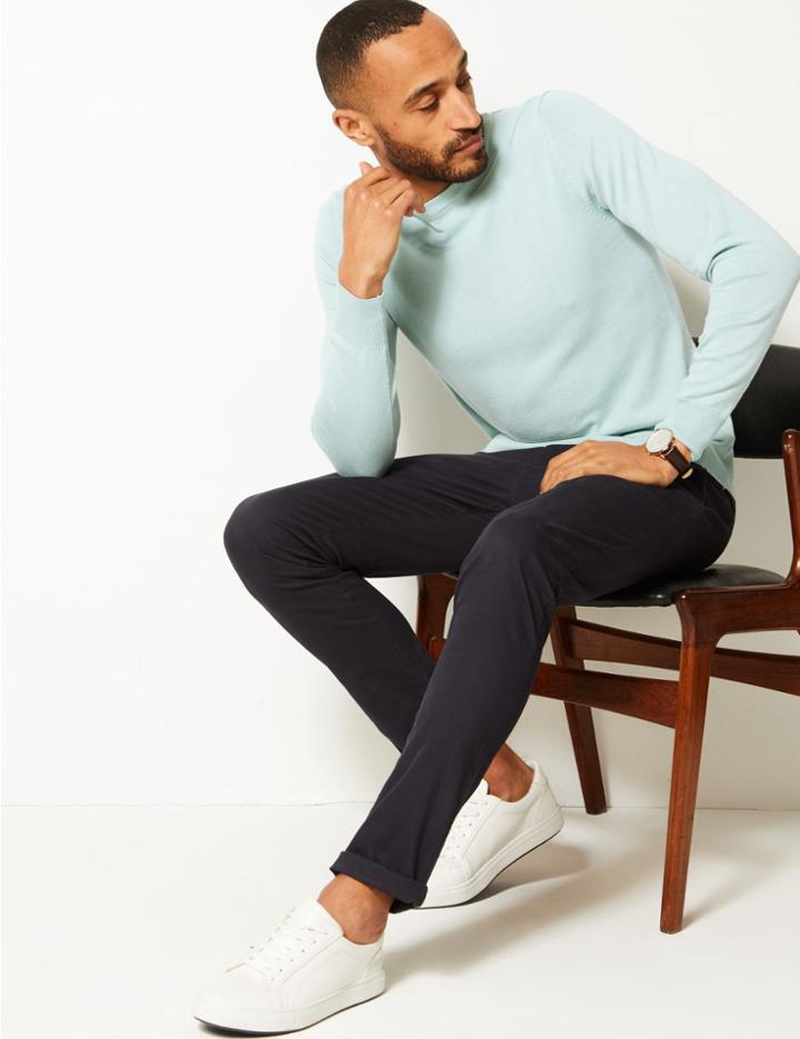 Marks & Spencer Pure Cotton Crew Neck Jumper Mint