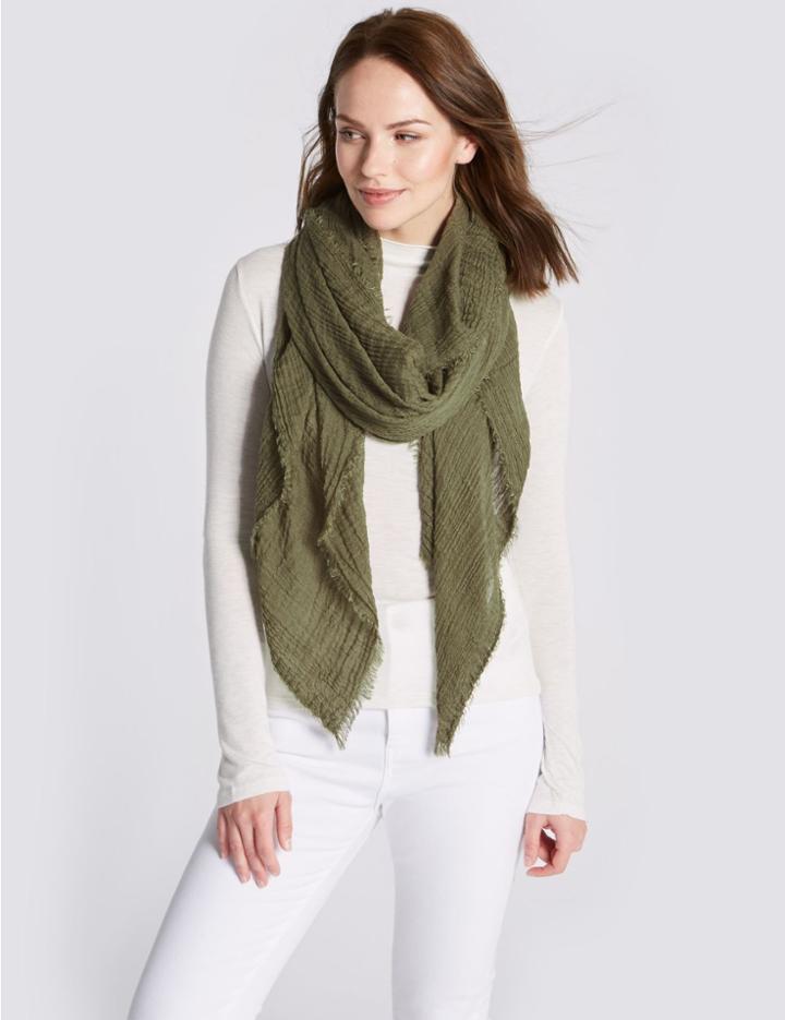 Marks & Spencer Textured Crinkle Scarf Khaki