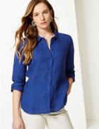 Marks & Spencer Pure Linen Long Sleeve Shirt Cobalt