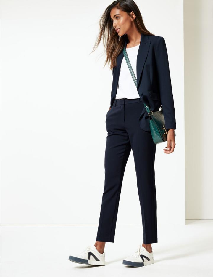 Marks & Spencer Mid Rise Slim Leg Ankle Grazer Trousers Navy