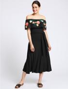 Marks & Spencer Embroidered Bardot Midi Dress Black Mix