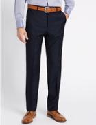 Marks & Spencer Navy Textured Tailored Fit Wool Trousers Navy
