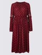 Marks & Spencer Spotted Long Sleeve Swing Midi Dress Rust